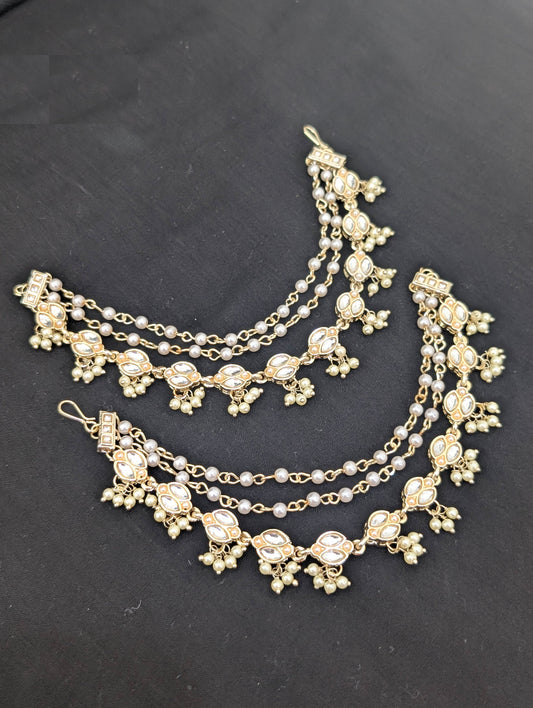 Kundan Triple layer Earrings chain / Maatal / Kaan Chain - D2