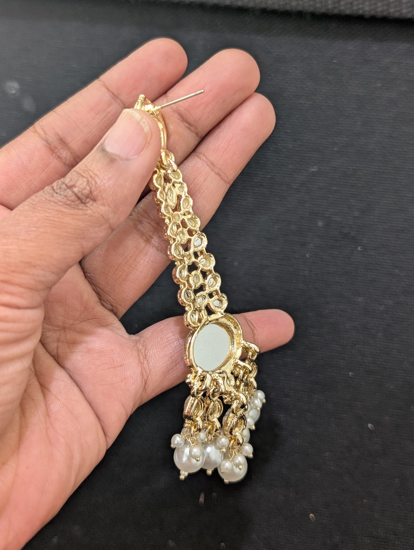 Glass Kundan stone Statement Dangle Earrings