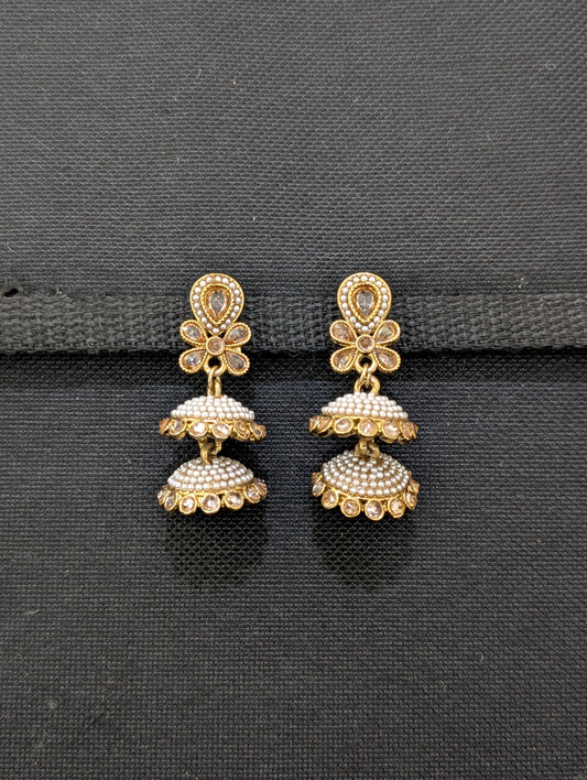 Mehandi polish Pearl Polki Jhumka earrings