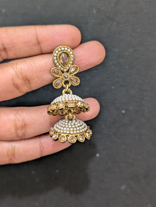 Mehandi polish Pearl Polki Jhumka earrings