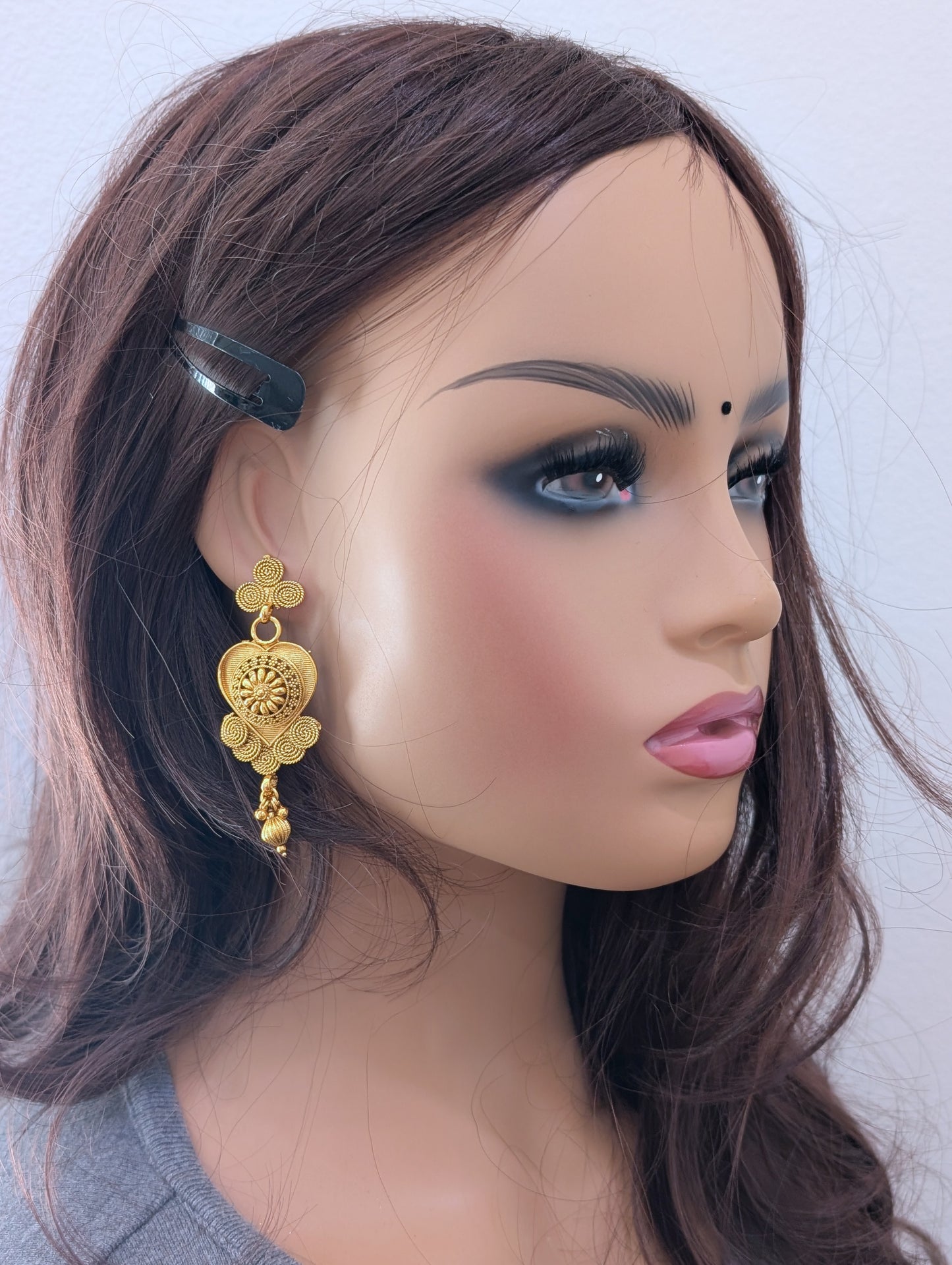 Heart design Gold plated Chandbali Earrings