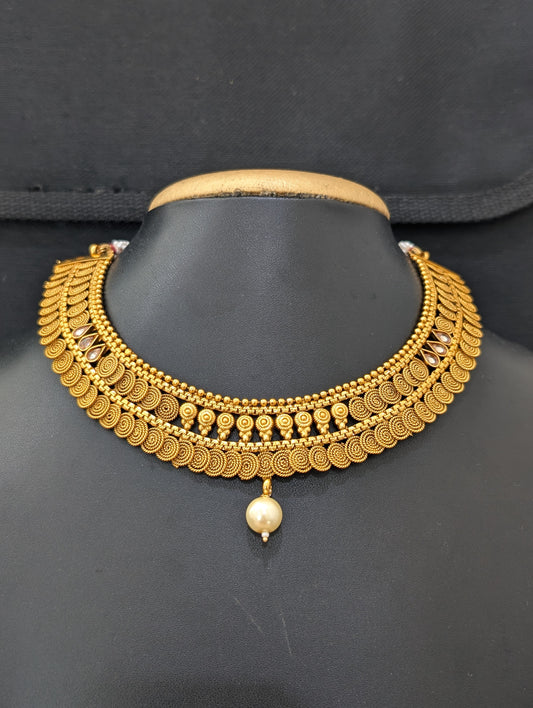 Gold plated Broad Polki stone Choker Necklace