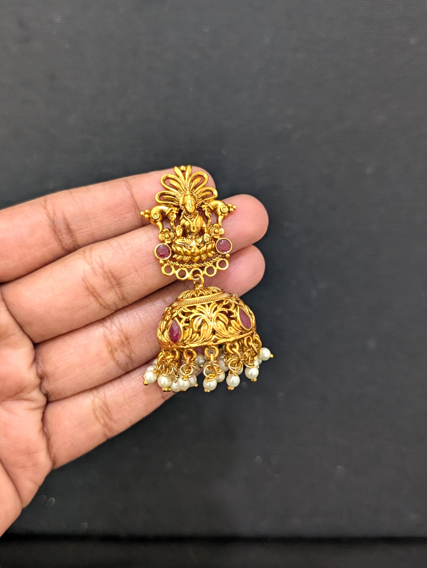 Goddess Lakshmi pearl cluster Jhumka earrings
