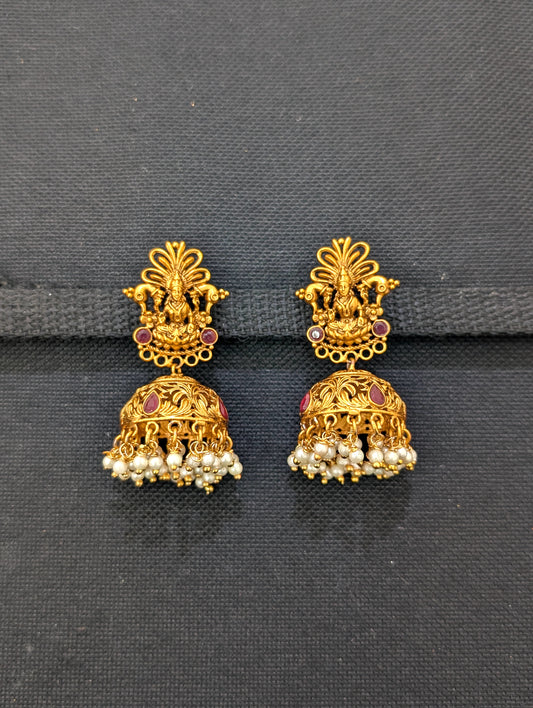Goddess Lakshmi pearl cluster Jhumka earrings