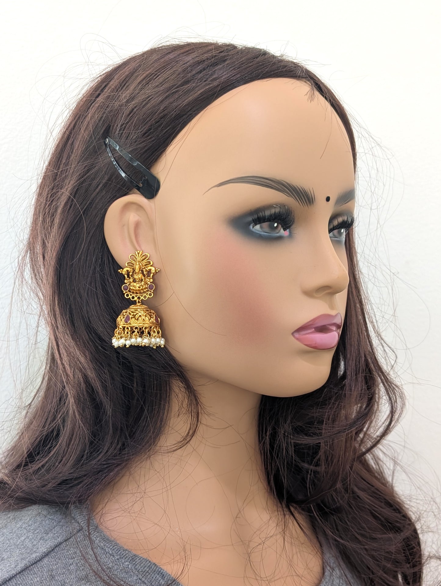 Goddess Lakshmi pearl cluster Jhumka earrings