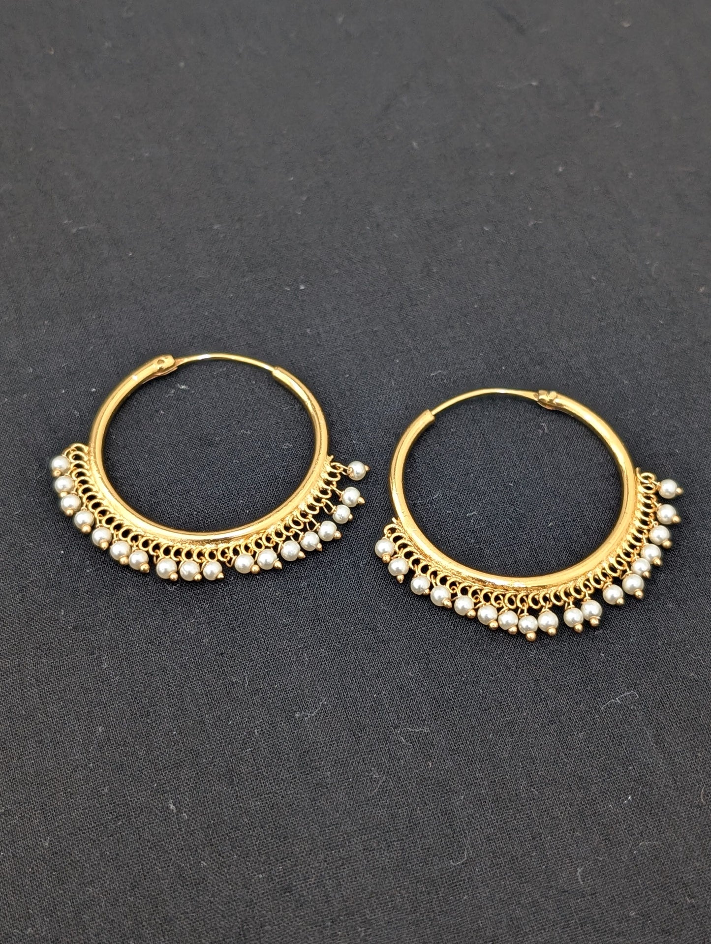 Pearl bead dangle Large hoop earrings