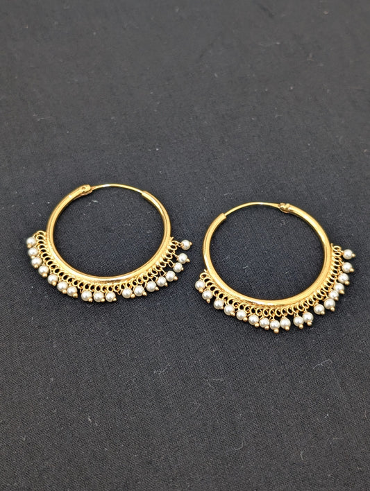 Pearl bead dangle Large hoop earrings