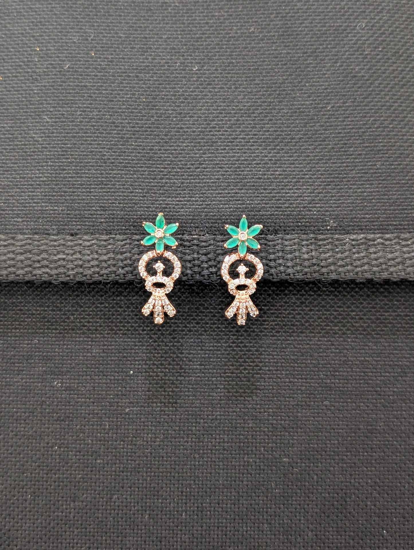 Flower design Rose gold plated CZ Earrings