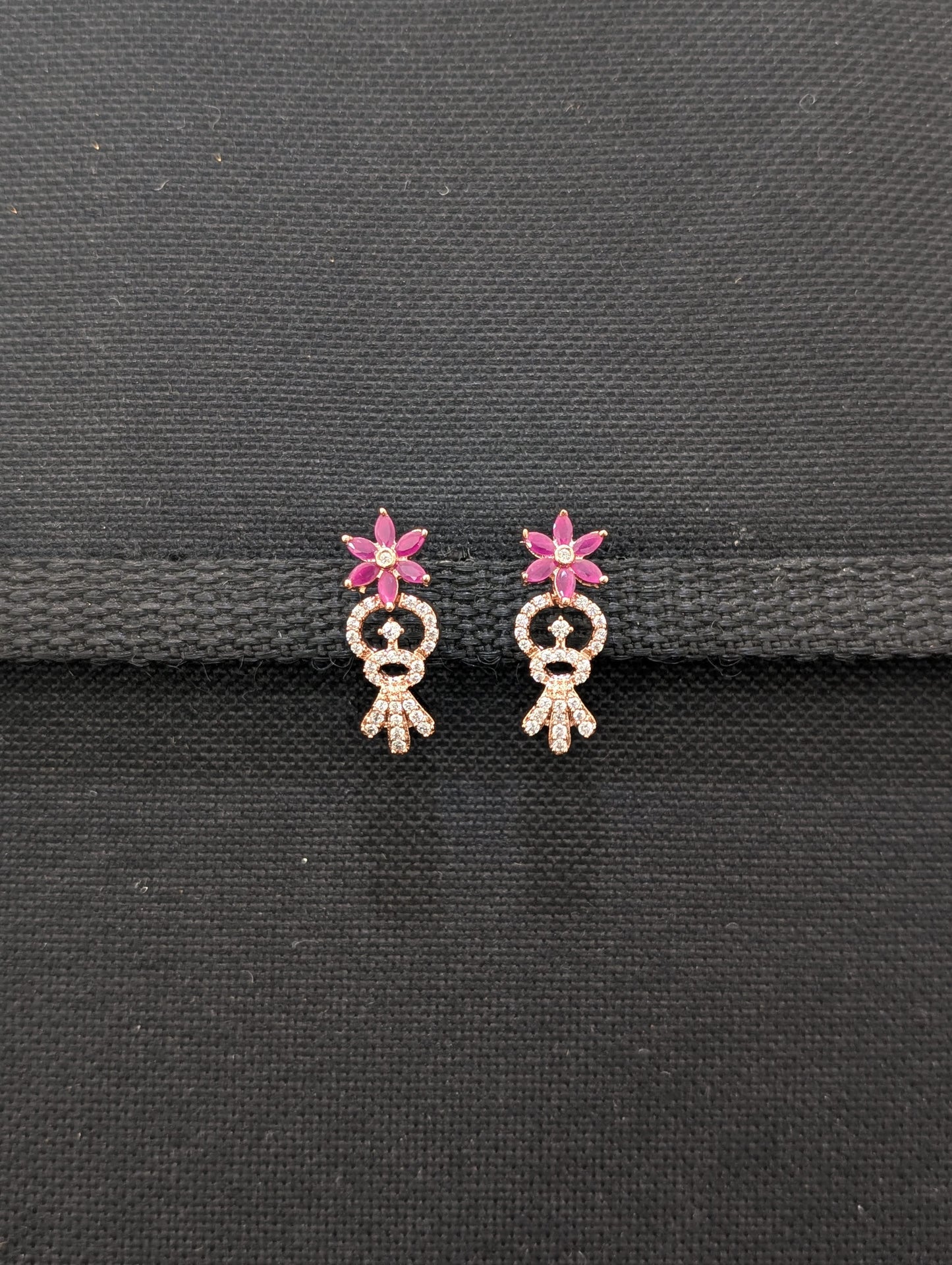 Flower design Rose gold plated CZ Earrings