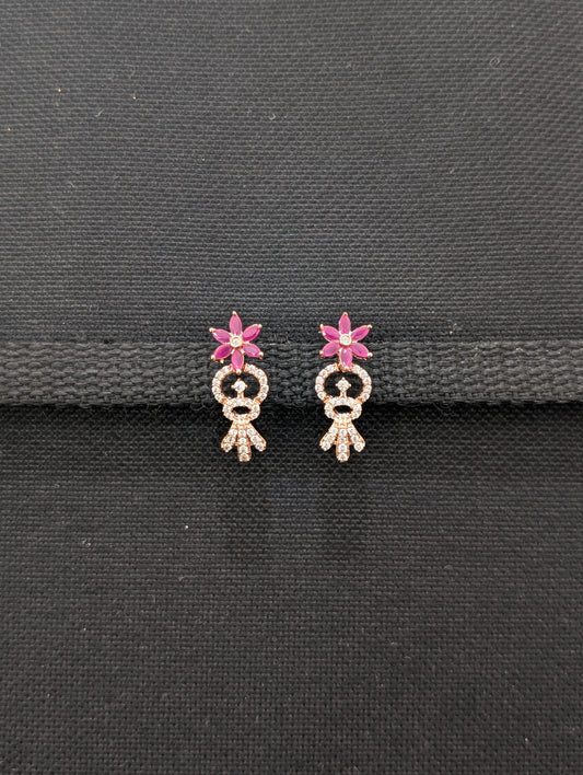 Flower design Rose gold plated CZ Earrings