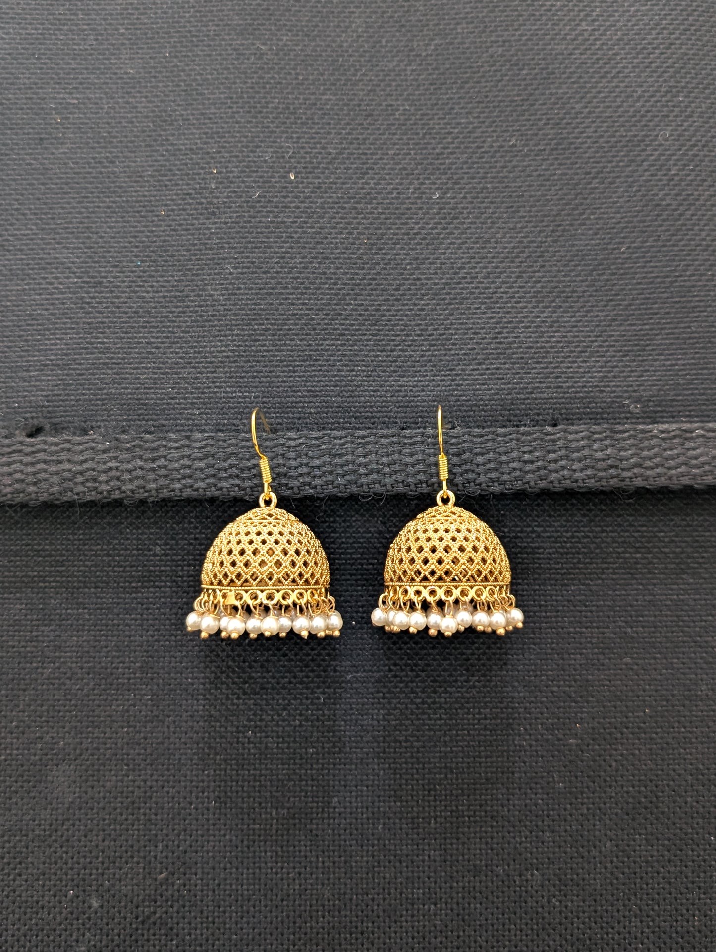 Gold plated hook drop filigree jhumka