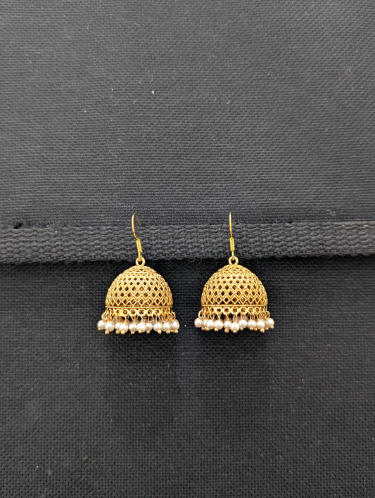 Gold plated hook drop filigree jhumka