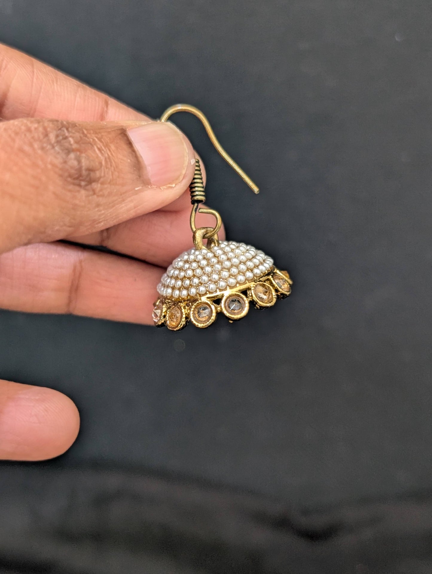 Mehandi Gold plated hook drop small jhumka