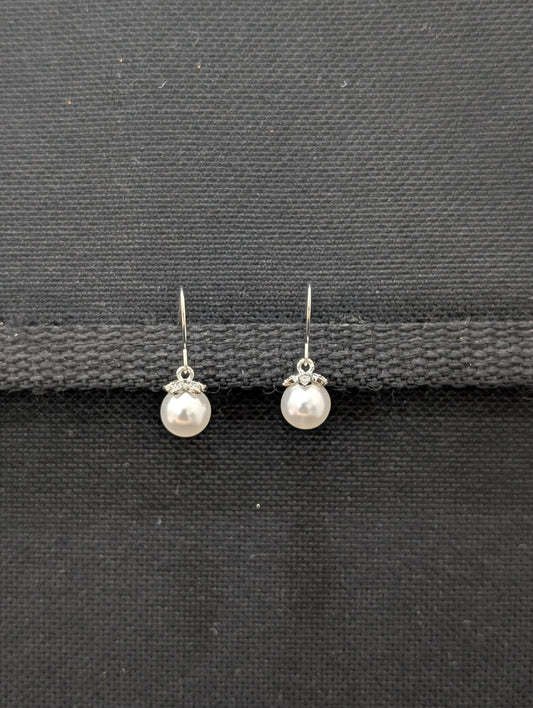 White gold plated Pearl CZ Earrings