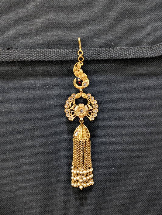Gold plated Peacock Long Clip on Hair Brooch