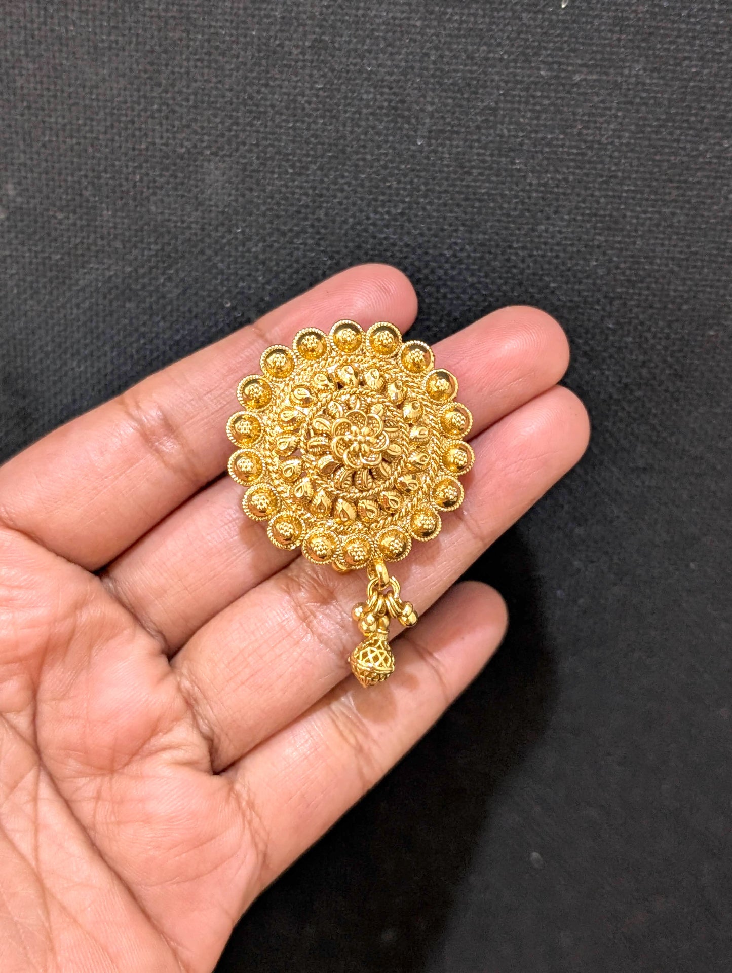 Gold plated Small Round Clip on Hair Brooch