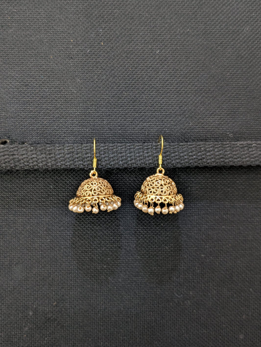 Gold plated hook drop filigree small jhumka