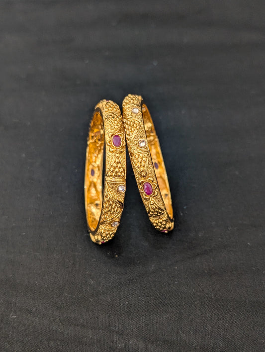 Gold plated Polki Pair bangles - D1