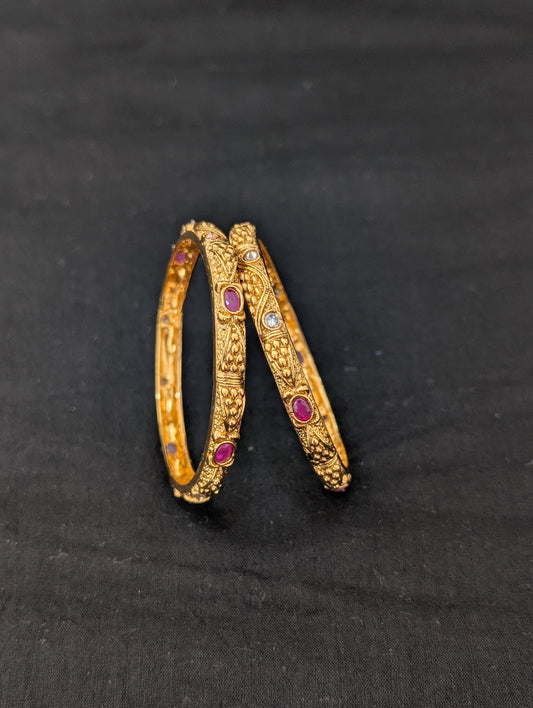 Gold plated Polki Pair bangles - D2
