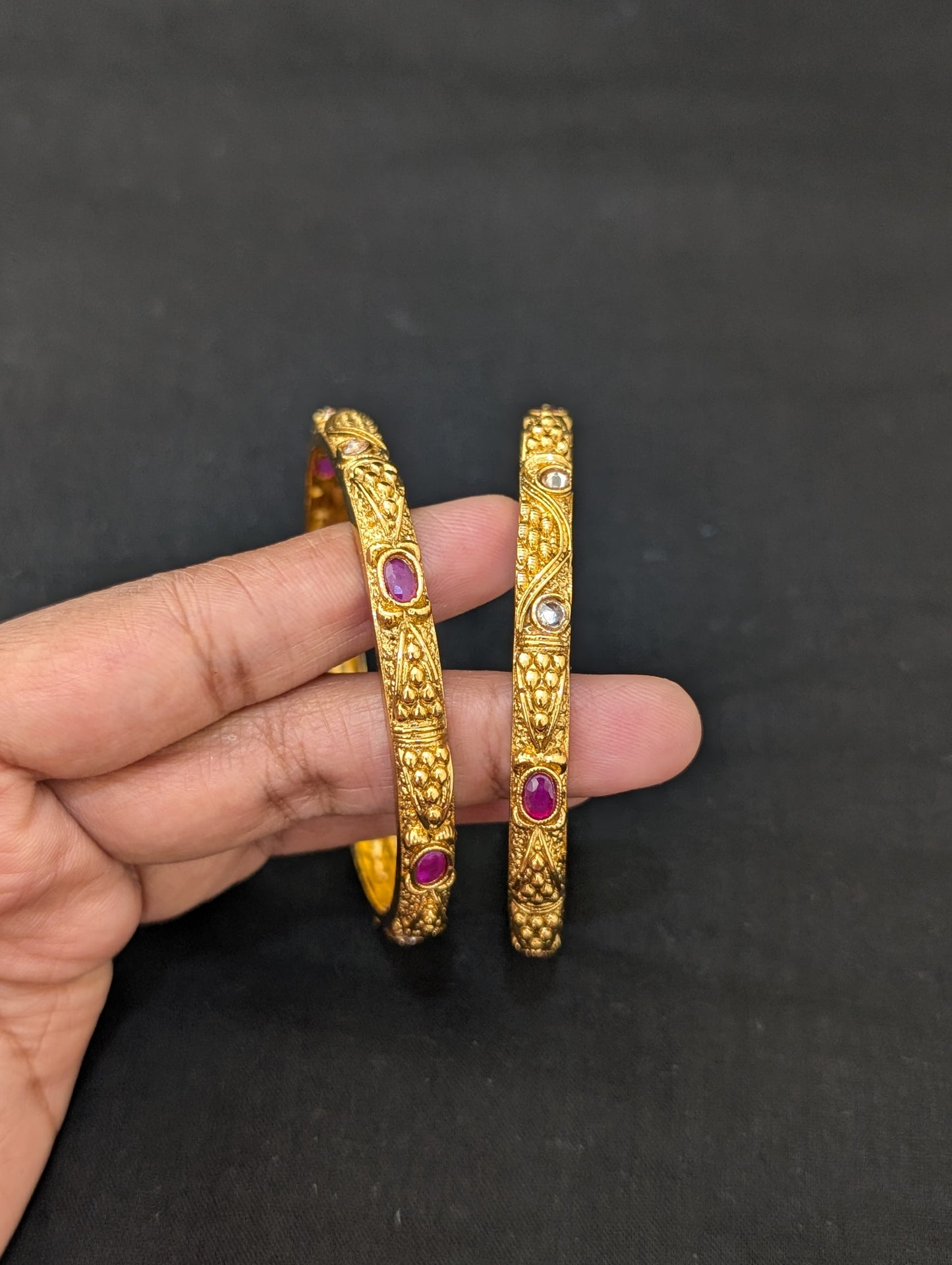 Gold plated Polki Pair bangles - D2