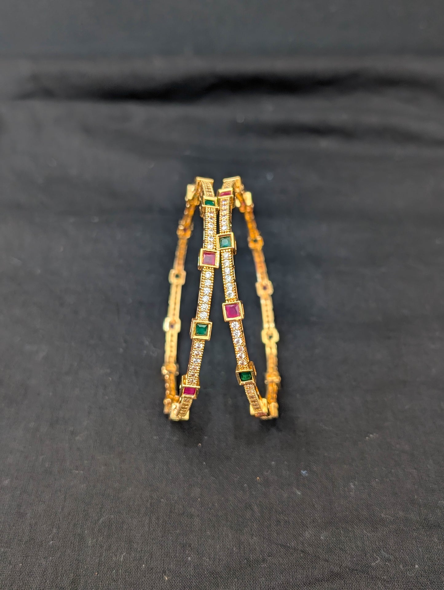 Square design CZ bangles - Set of 2 - 2x6 size