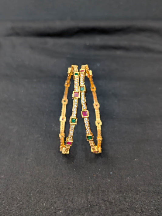 Square design CZ bangles - Set of 2 - 2x6 size