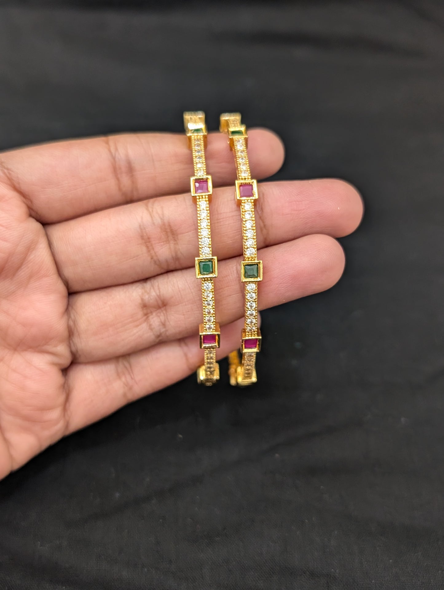Square design CZ bangles - Set of 2 - 2x6 size