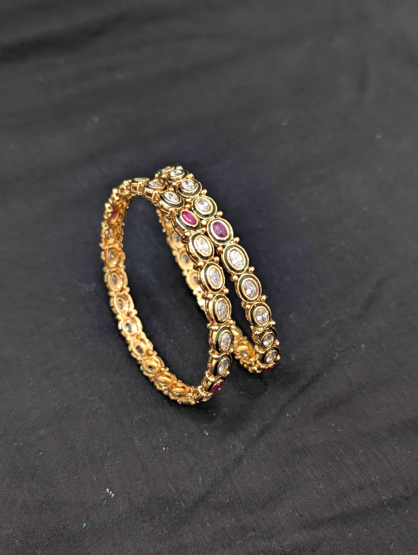 Gold plated Oval Polki stone Bangles - Set of 2 - 2x8 size