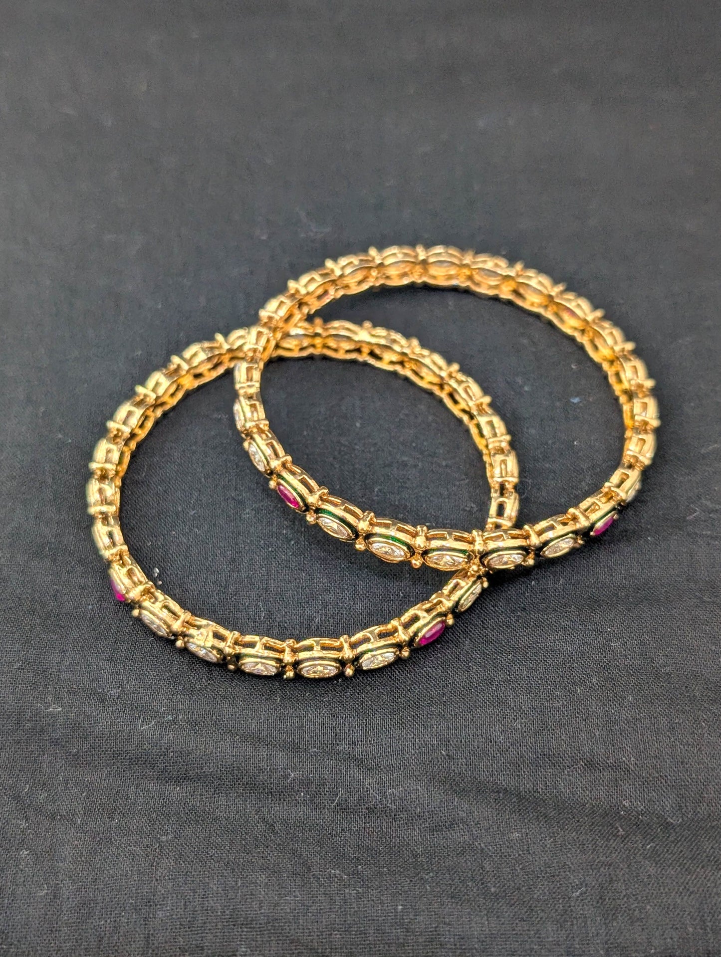 Gold plated Oval Polki stone Bangles - Set of 2 - 2x8 size