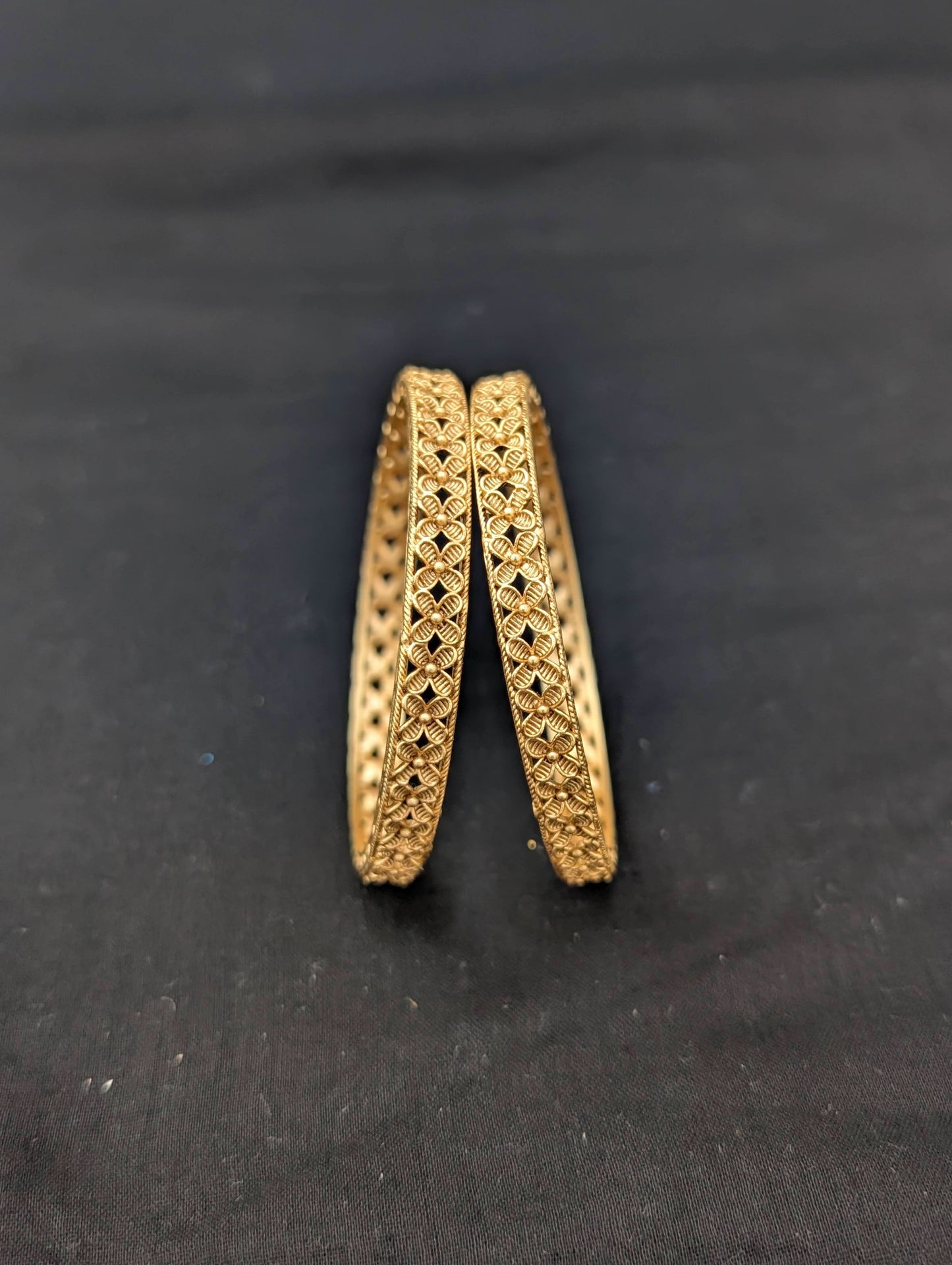 Matte Gold plated flower design Traditional Pair Bangles