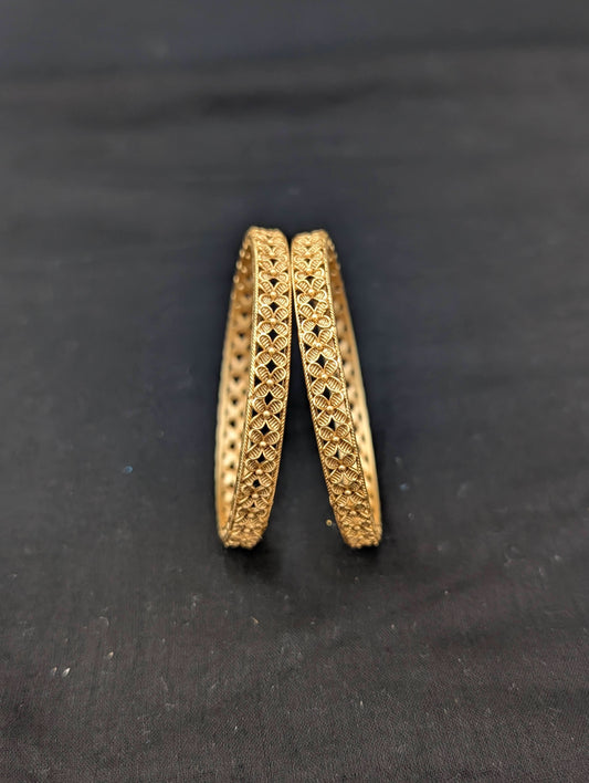 Matte Gold plated flower design Traditional Pair Bangles