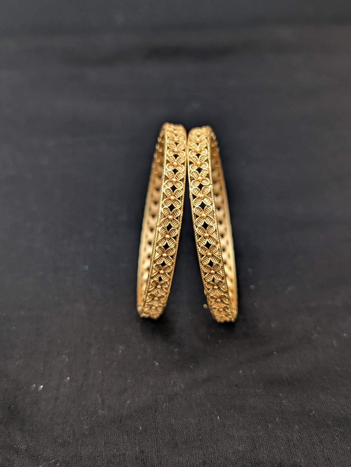 Matte Gold plated flower design Traditional Pair Bangles