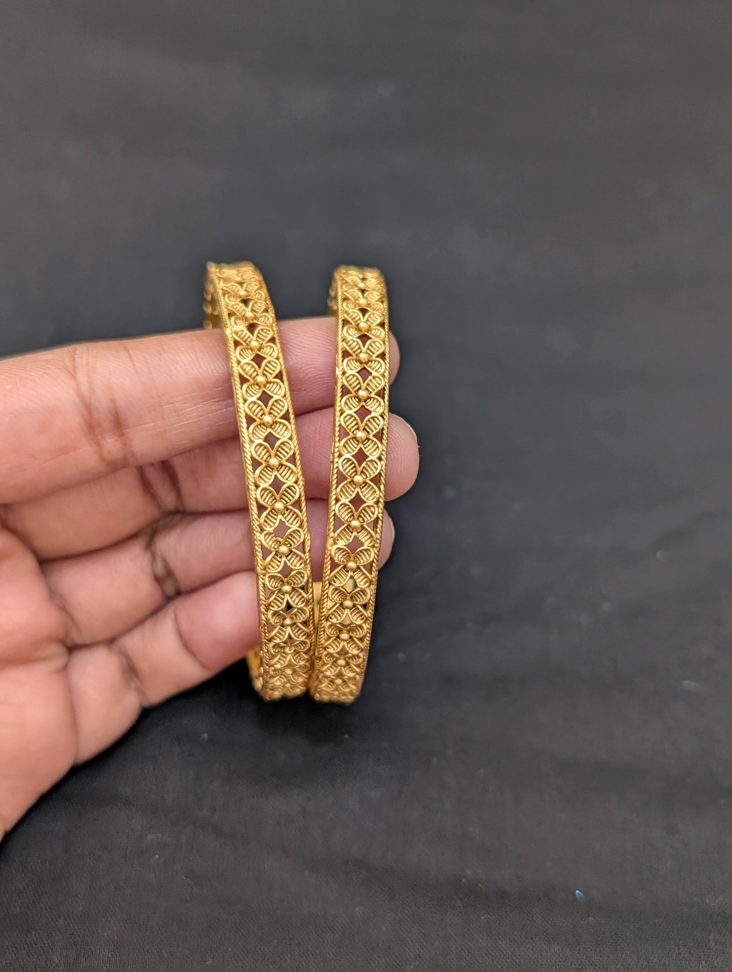 Matte Gold plated flower design Traditional Pair Bangles
