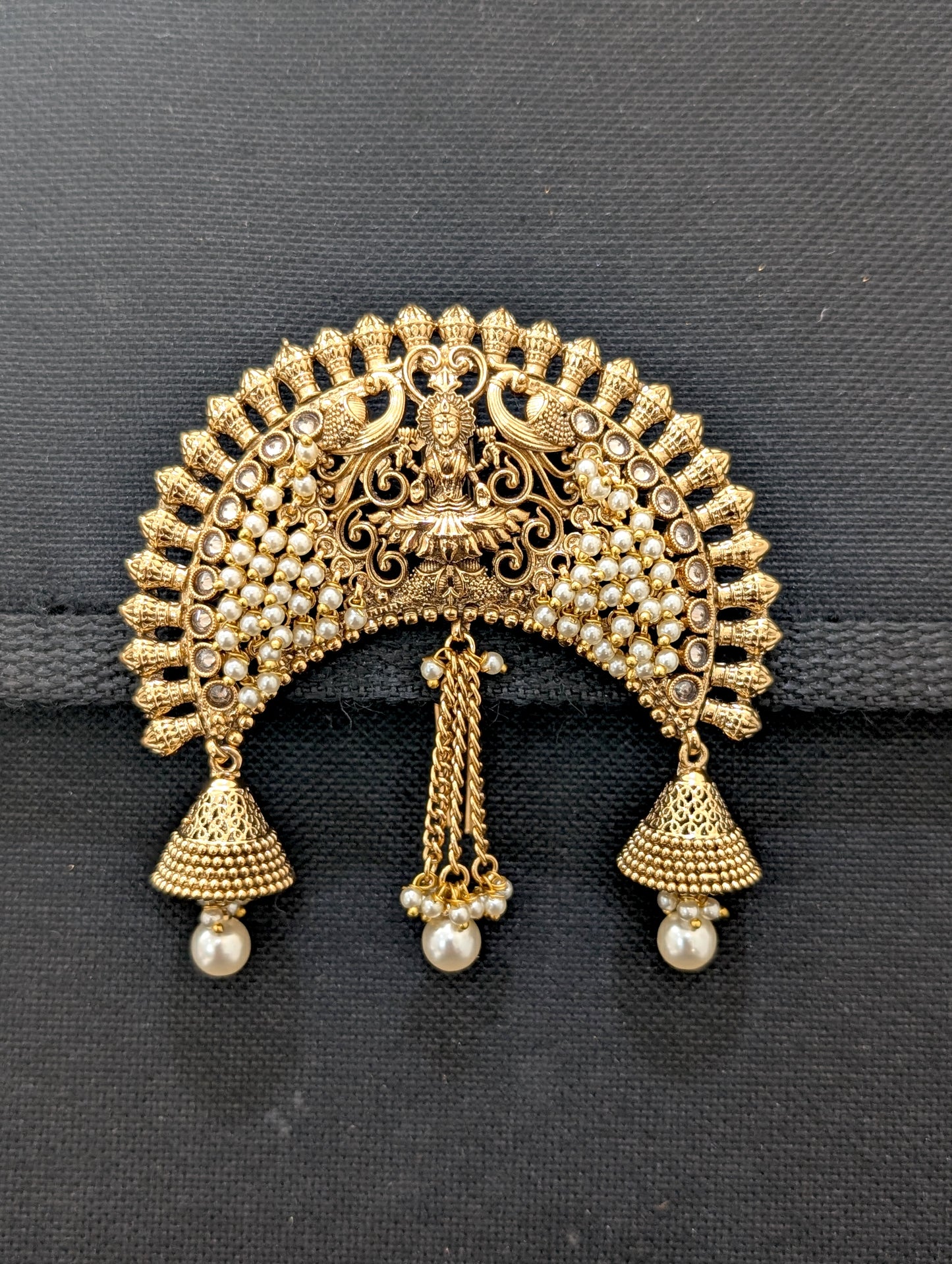 Antique Gold plated Lakshmi ji design Polki Large Hair Brooch