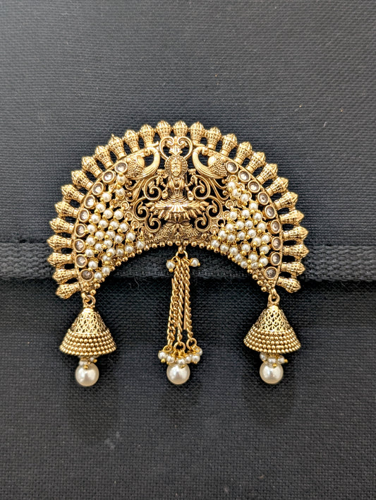 Antique Gold plated Lakshmi ji design Polki Large Hair Brooch
