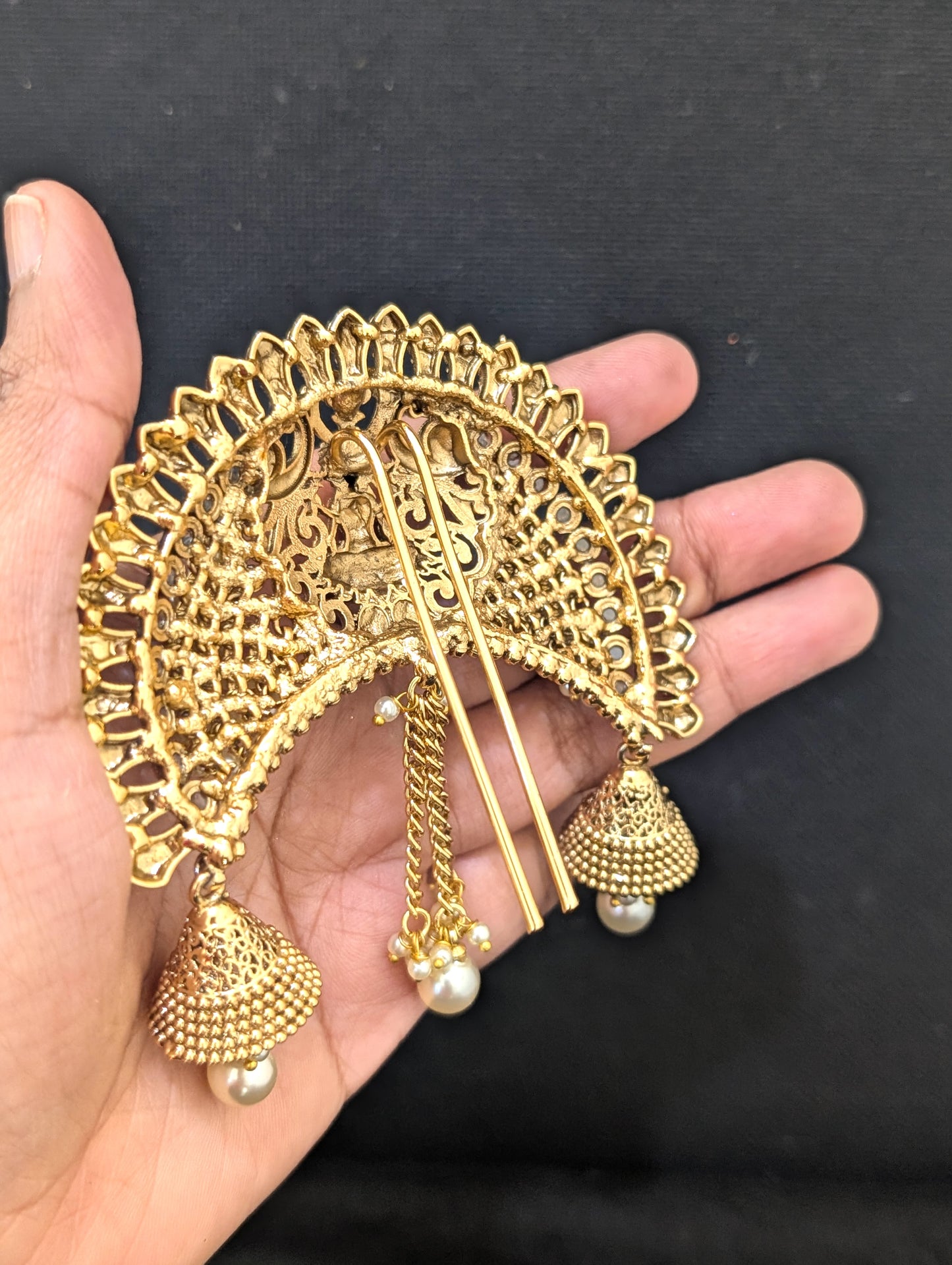 Antique Gold plated Lakshmi ji design Polki Large Hair Brooch