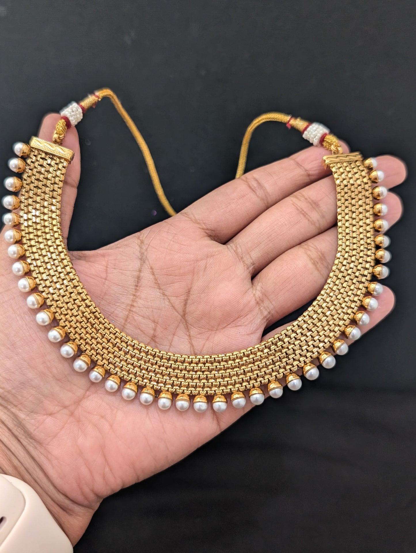 Gold plated Pearl surrounded Choker Necklace set