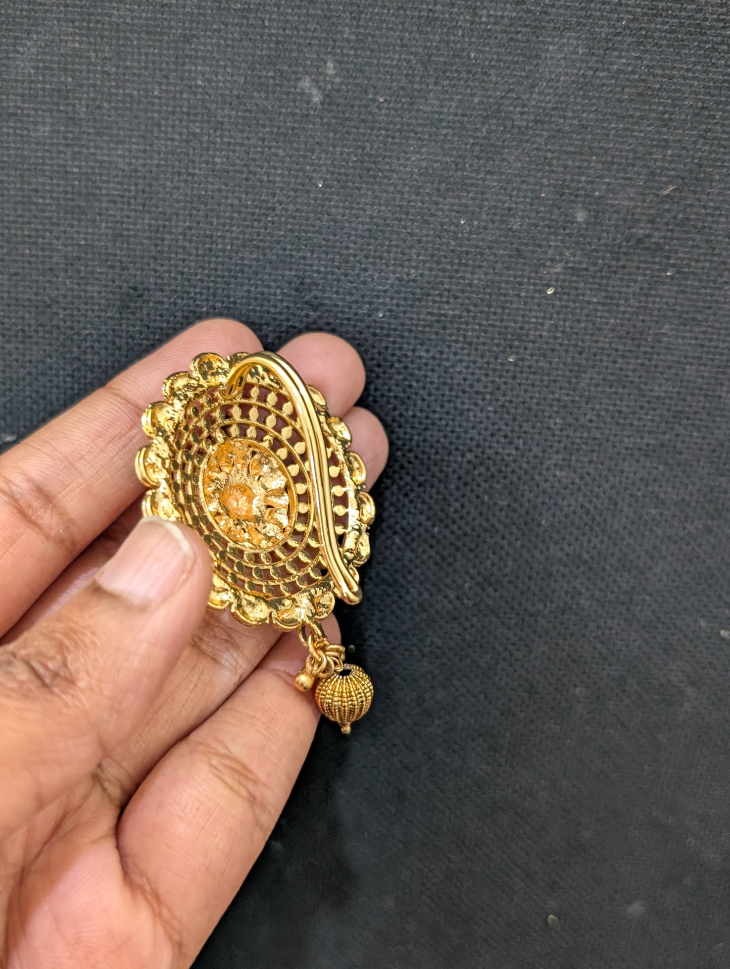 Gold plated Filigree Round Clip on Hair Brooch