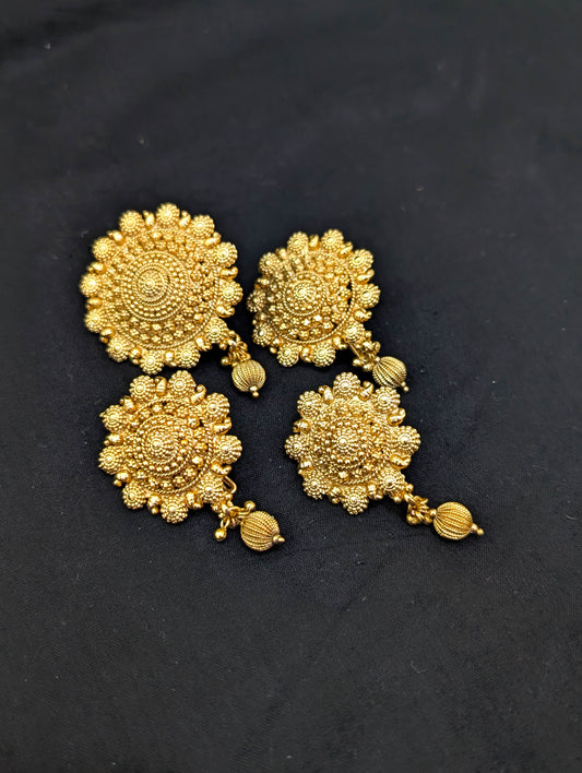 Gold plated Round Clip on Hair Brooch - 4 piece set