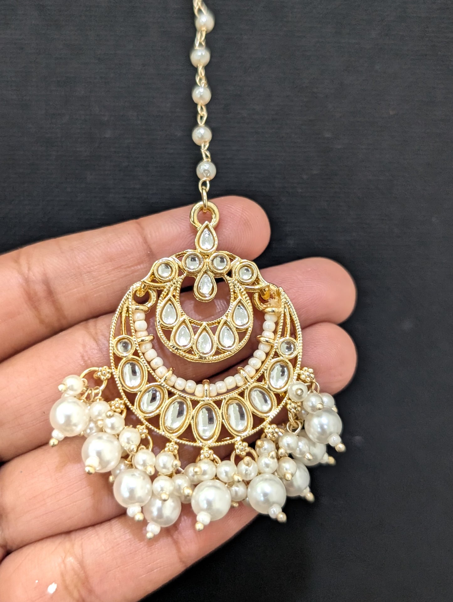 Dual Chandbali Glass Kundan Maang Tikka