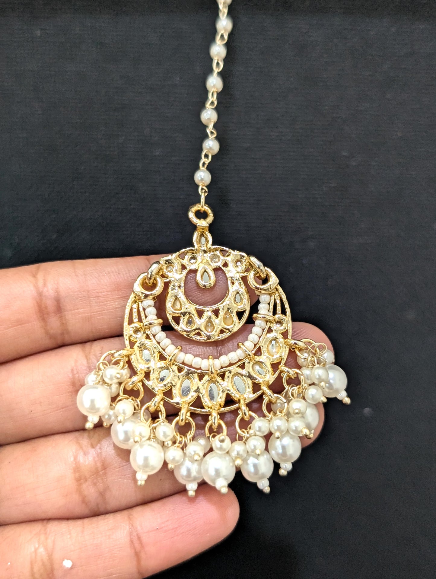 Dual Chandbali Glass Kundan Maang Tikka