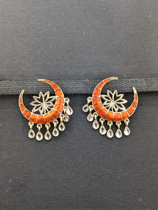 Crescent design Large Enamel Stud Earrings