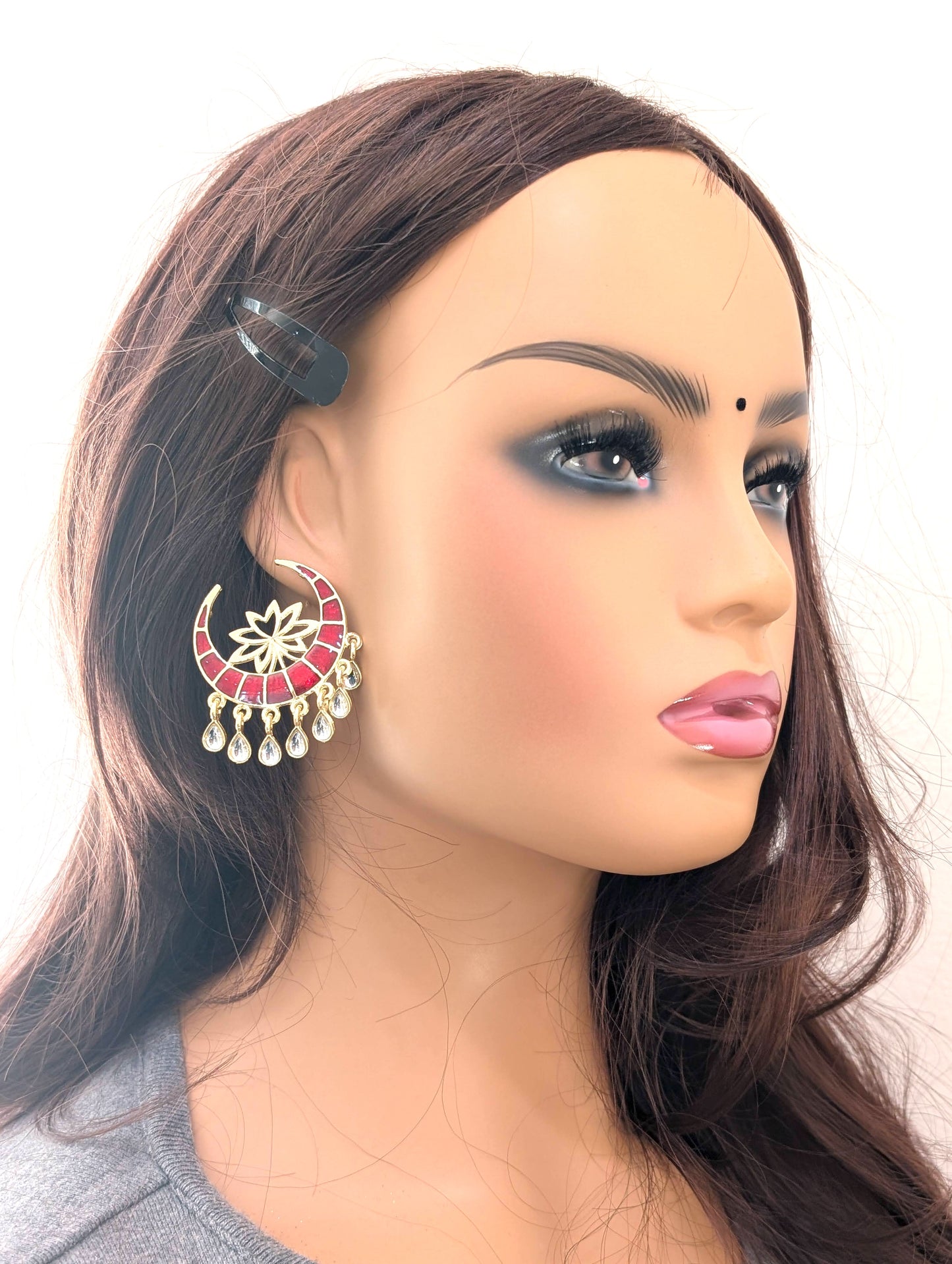 Crescent design Large Enamel Stud Earrings