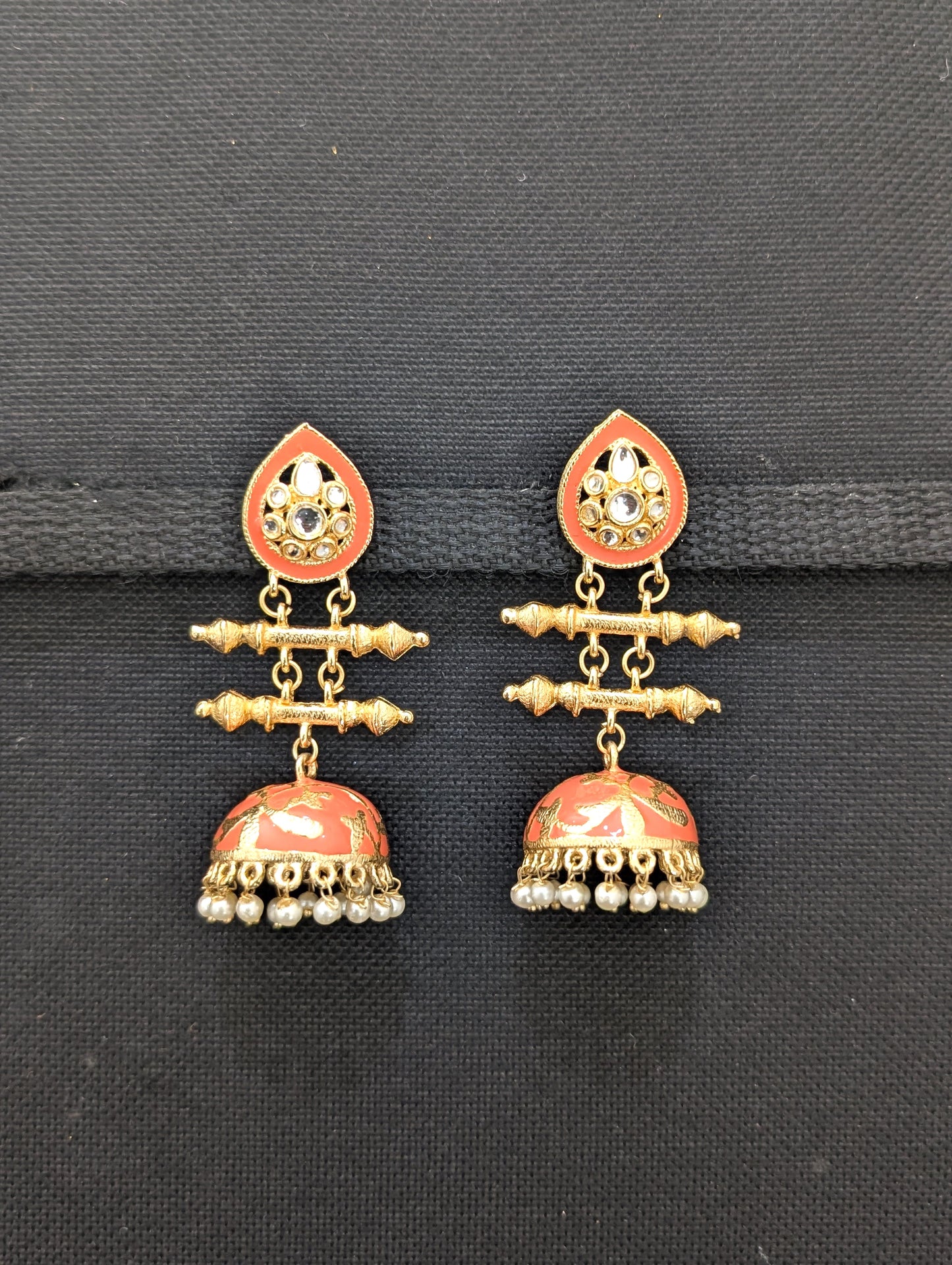 Peach color Large Enamel Jhumka Earrings