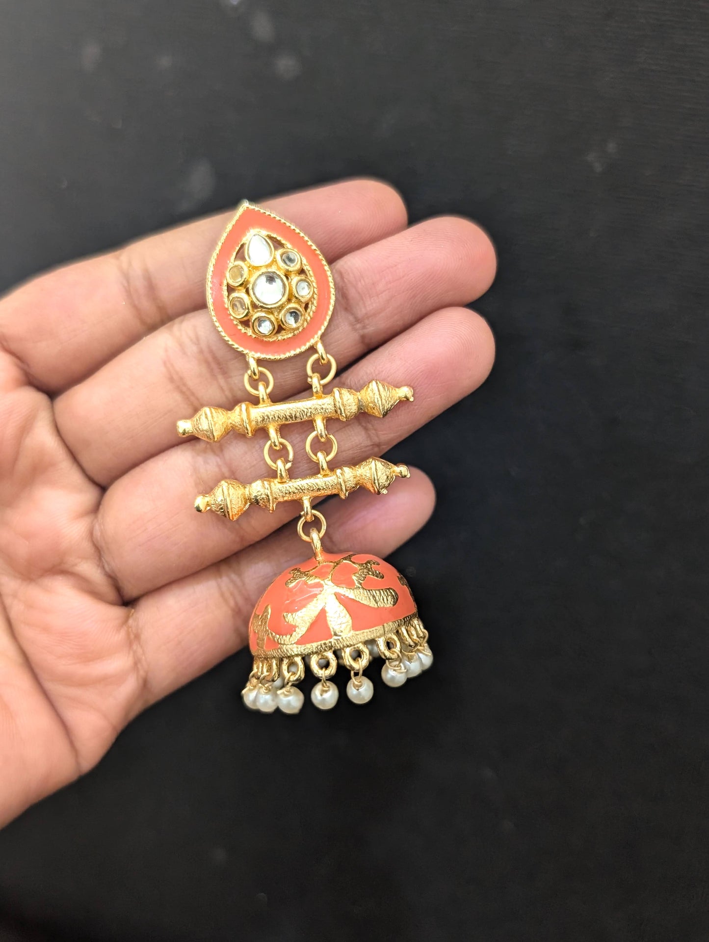 Peach color Large Enamel Jhumka Earrings