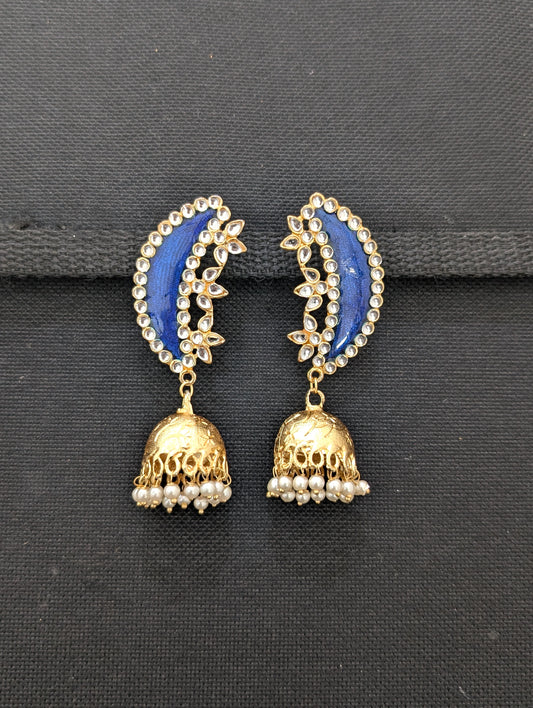Crescent Enamel Jhumka Earrings