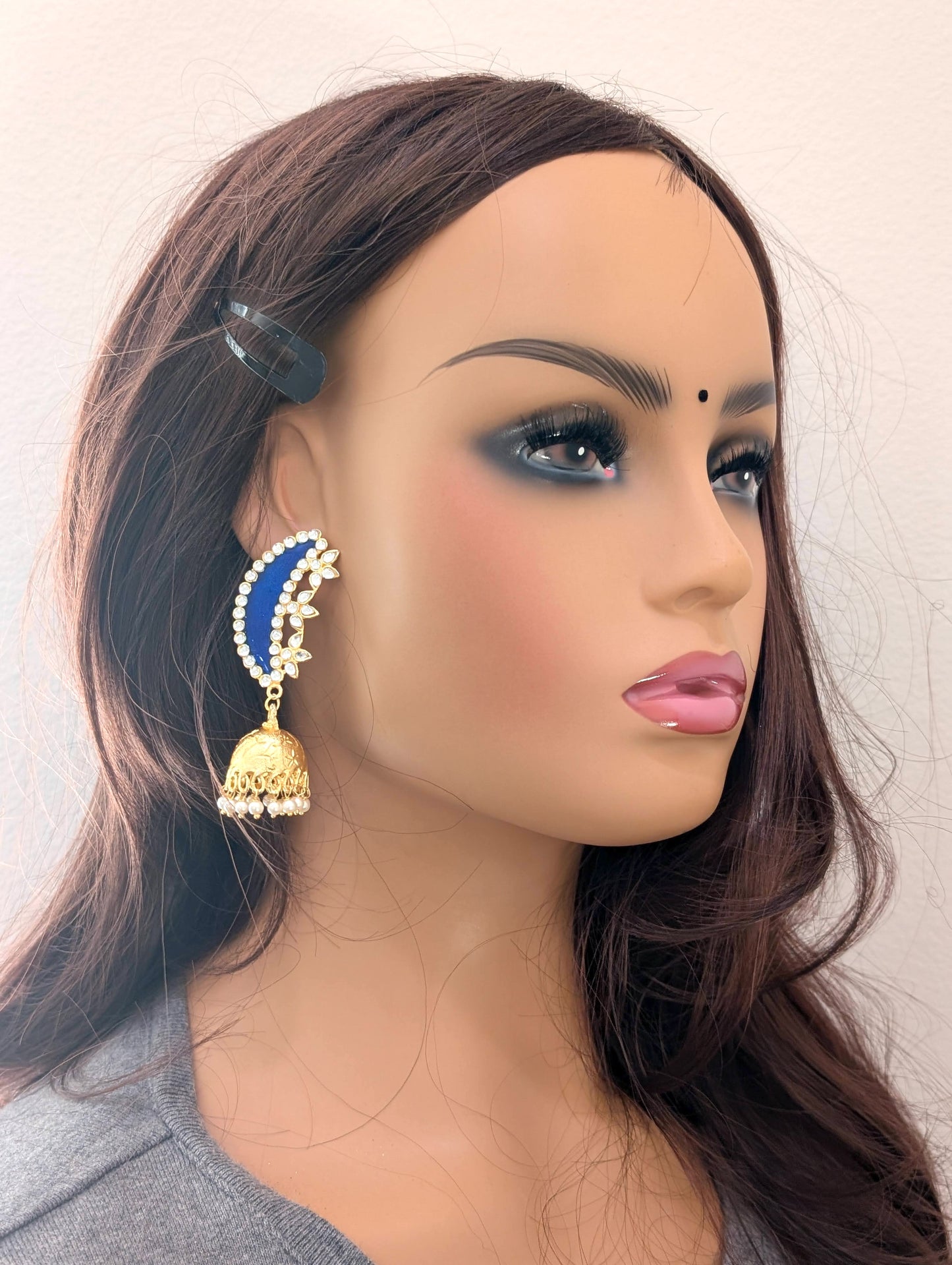 Crescent Enamel Jhumka Earrings
