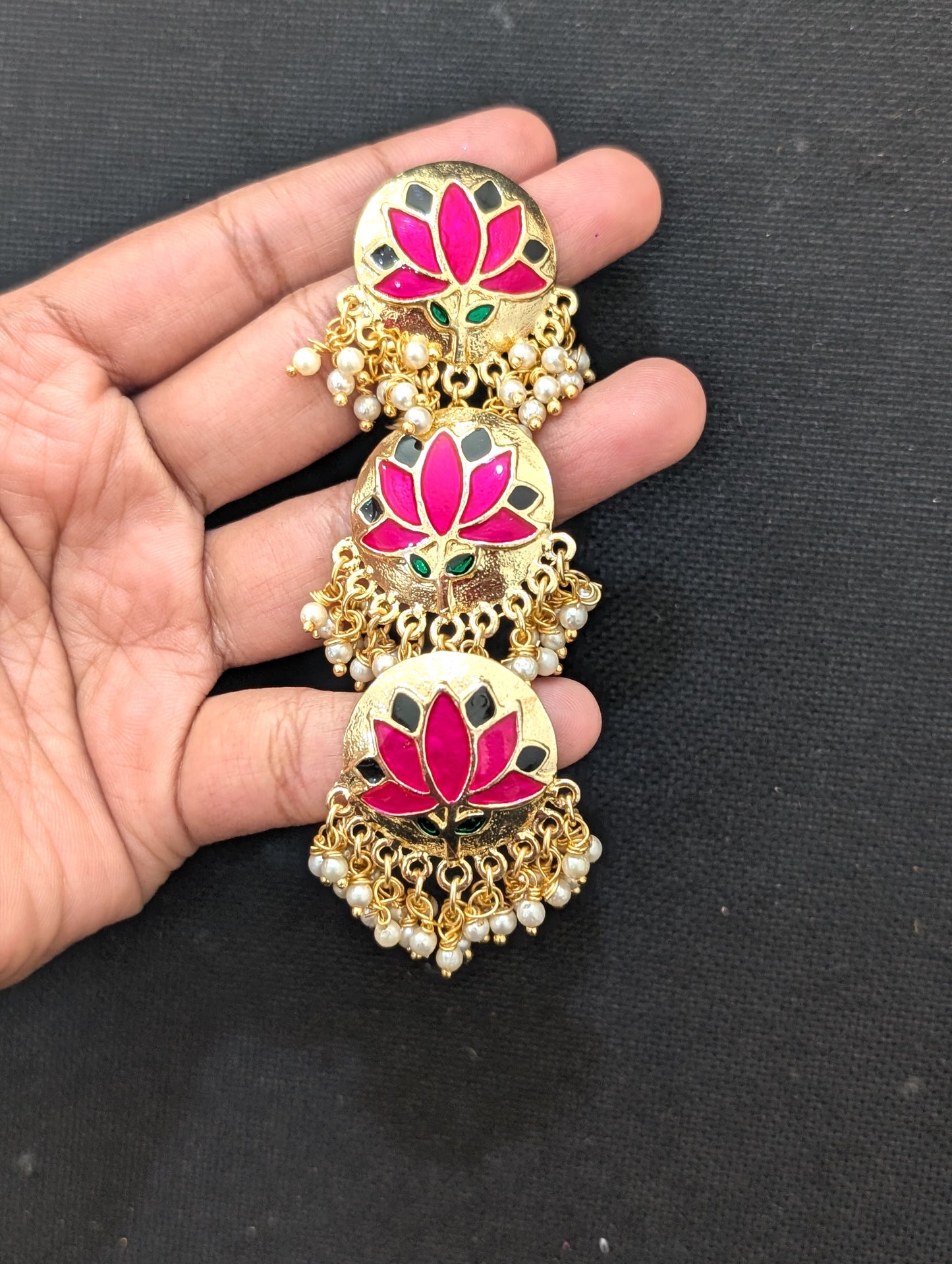 Lotus design Long Dangle Enamel Earrings