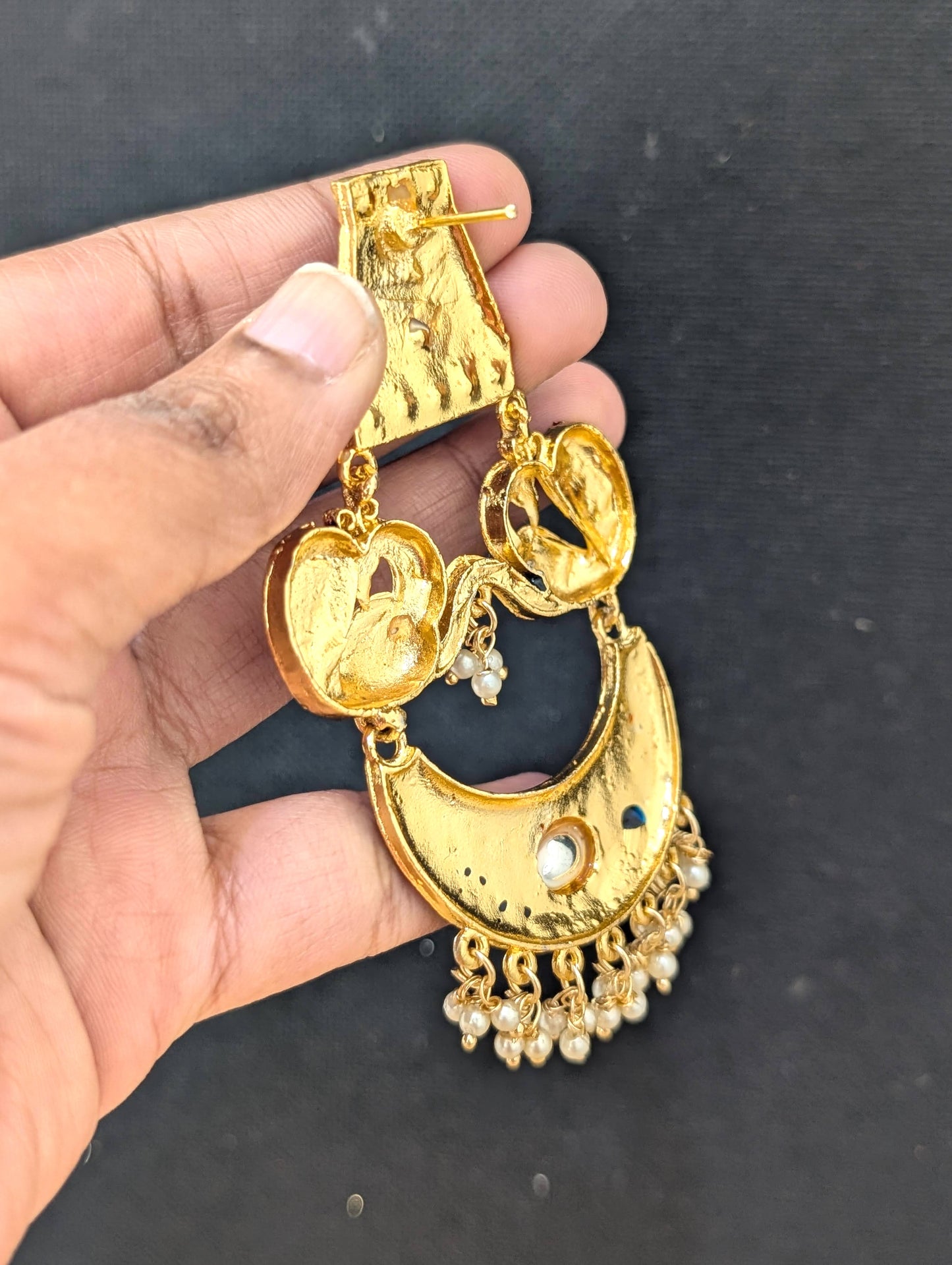 Dancing Peacock Chandbali Enamel Earrings - D2
