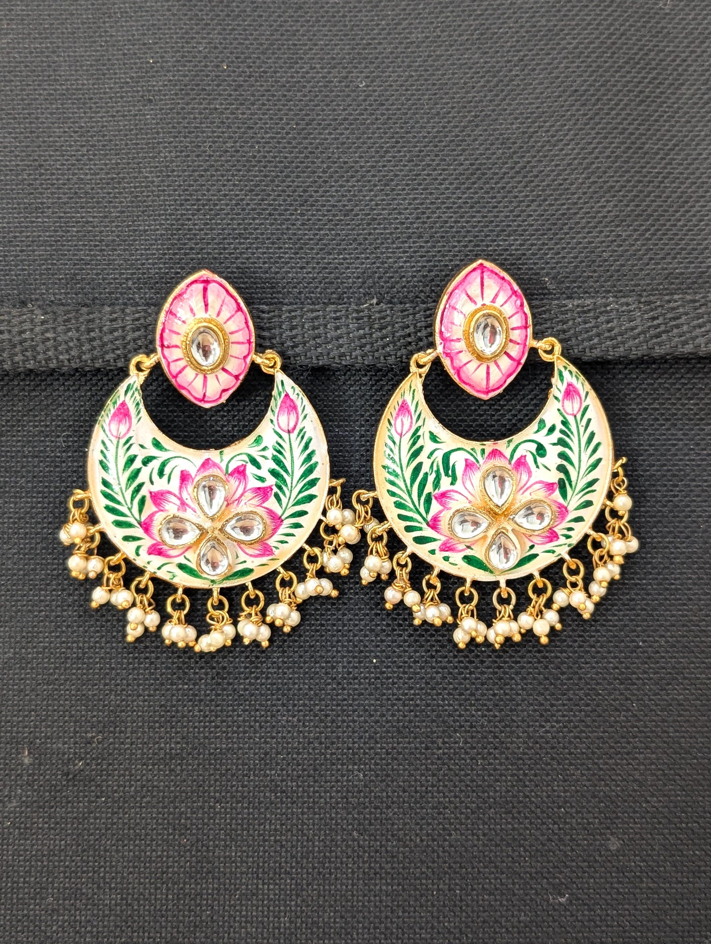 Flower Chandbali Enamel Earrings - D1